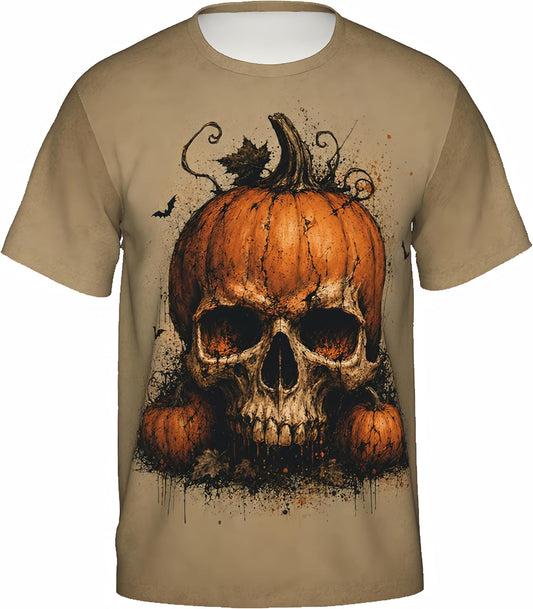 Halloween Skull Pumpkin Graphic T-Shirt for Men Women Gothic Horror Pumpkin Head Skeleton Tee Spooky Season Shirt