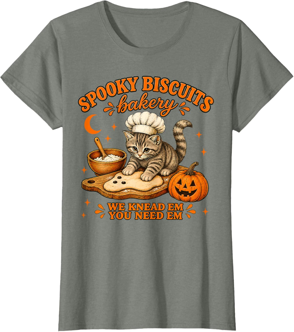 Spooky Biscuits Bakery Funny Black Cat Halloween Pumpkin T-Shirt