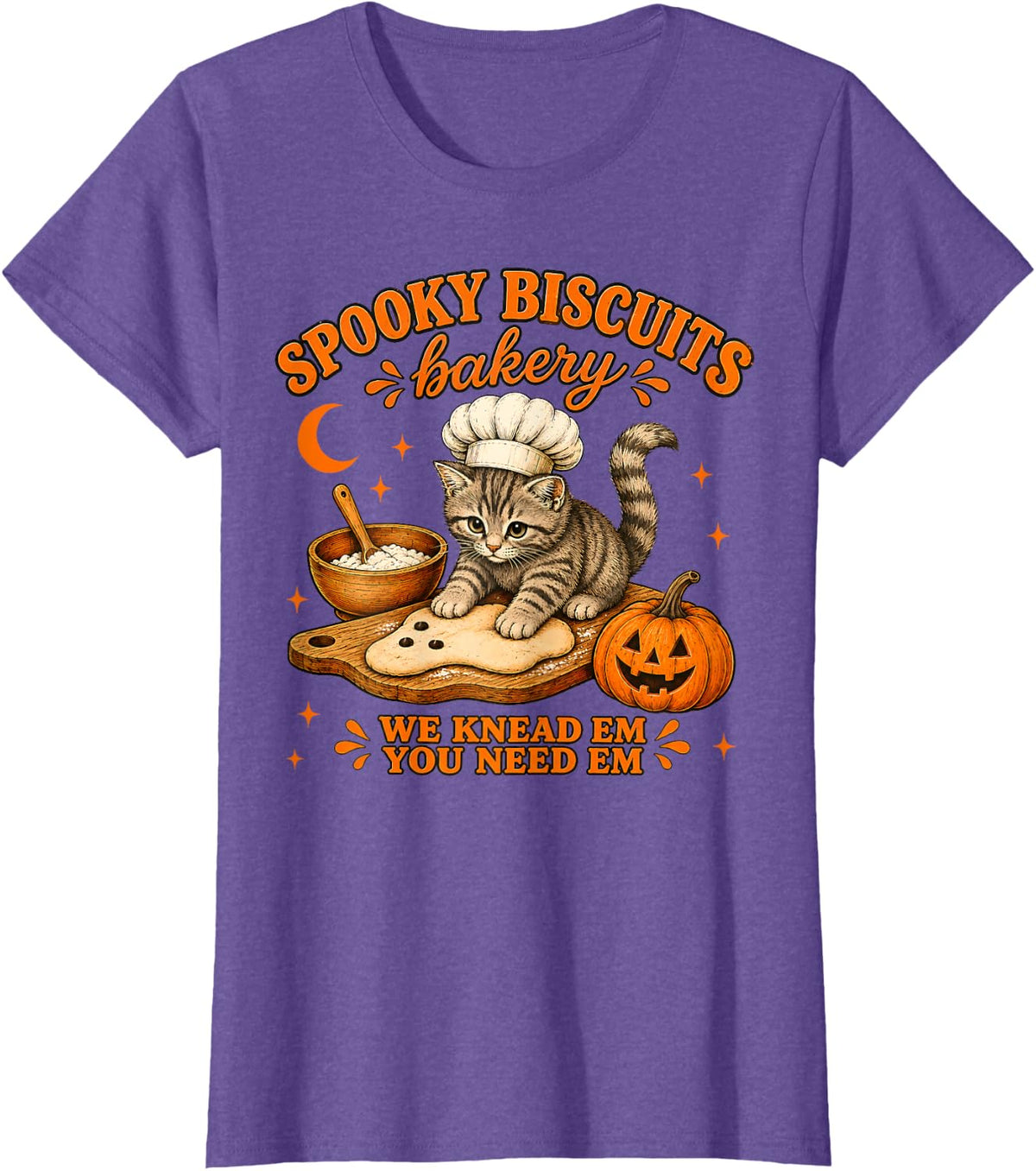 Spooky Biscuits Bakery Funny Black Cat Halloween Pumpkin T-Shirt