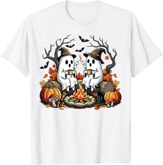 Retro Camping Boo Ghosts Halloween Campfire Spooky Fall T-Shirt
