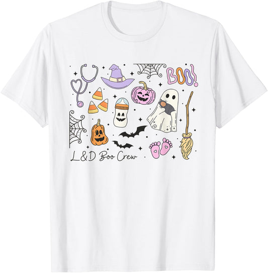 Labor and Delivery Nurse Halloween Pumpkin Ghost Autumn Fall T-Shirt