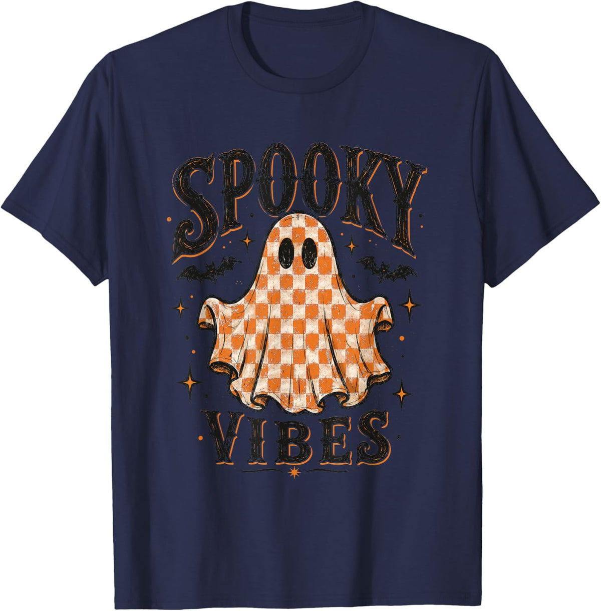 Spooky Vibes Checkered Ghost Retro Preppy Halloween Fall T-Shirt