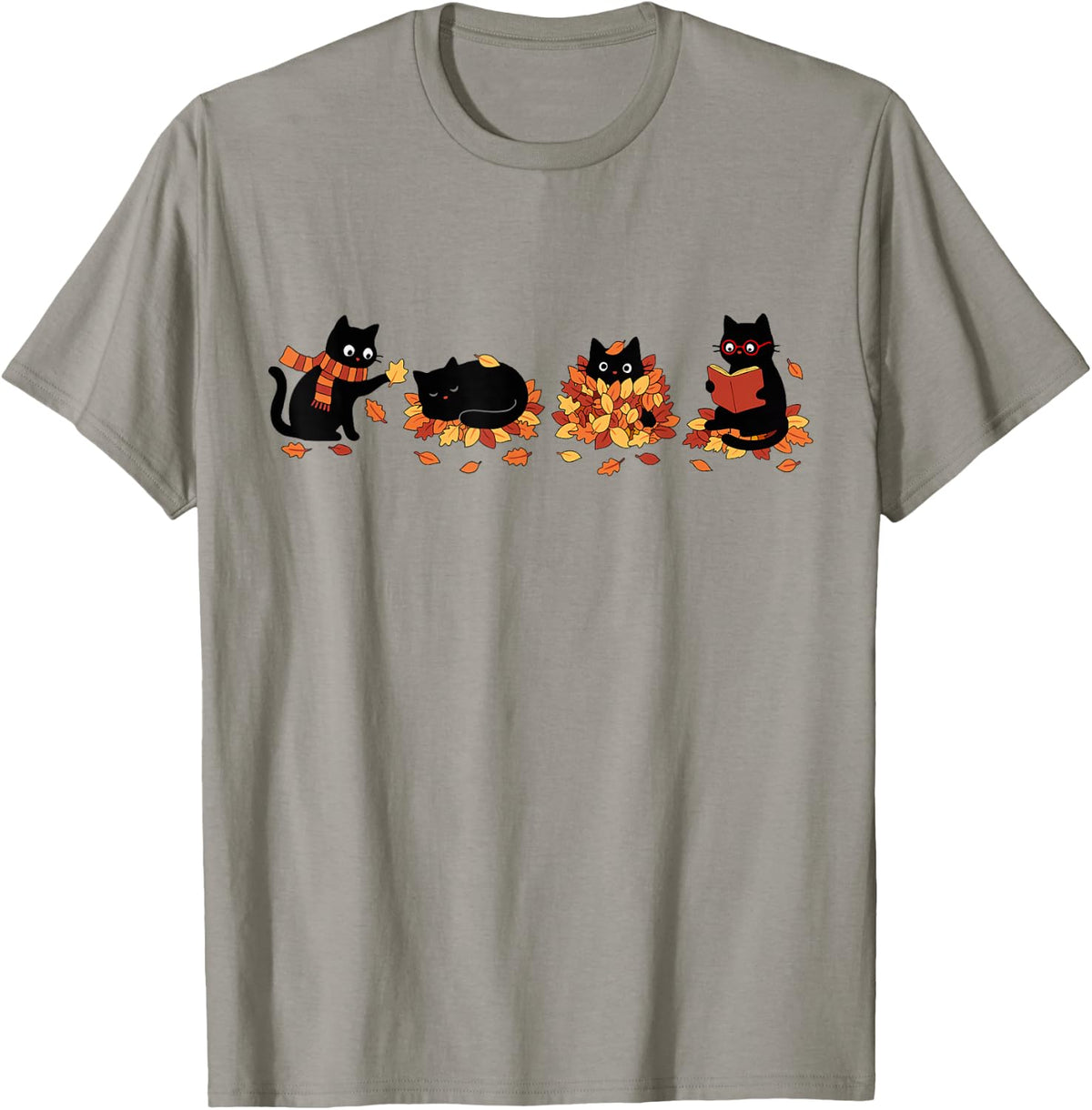 Retro Black Cats Fall Autumn Thanksgiving Halloween Reading T-Shirt