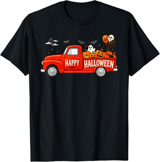 Classic Truck Happy Halloween Pumpkin Spooky Fall Farmhouse T-Shirt
