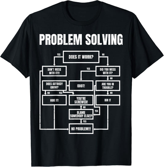 Problem Solving Flowchart Funny Office Humor for Engineers T-Shirt