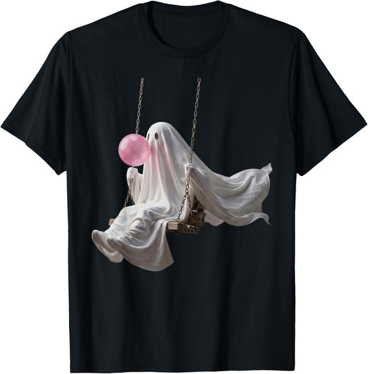 Ghost On Swing Blowing Bubble Gum Spooky Halloween Costume T-Shirt