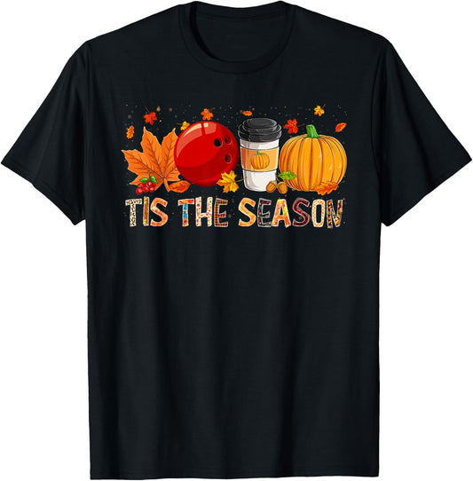 The Season Leopard Pumpkin Bowling Halloween Fall Leaf T-Shirt