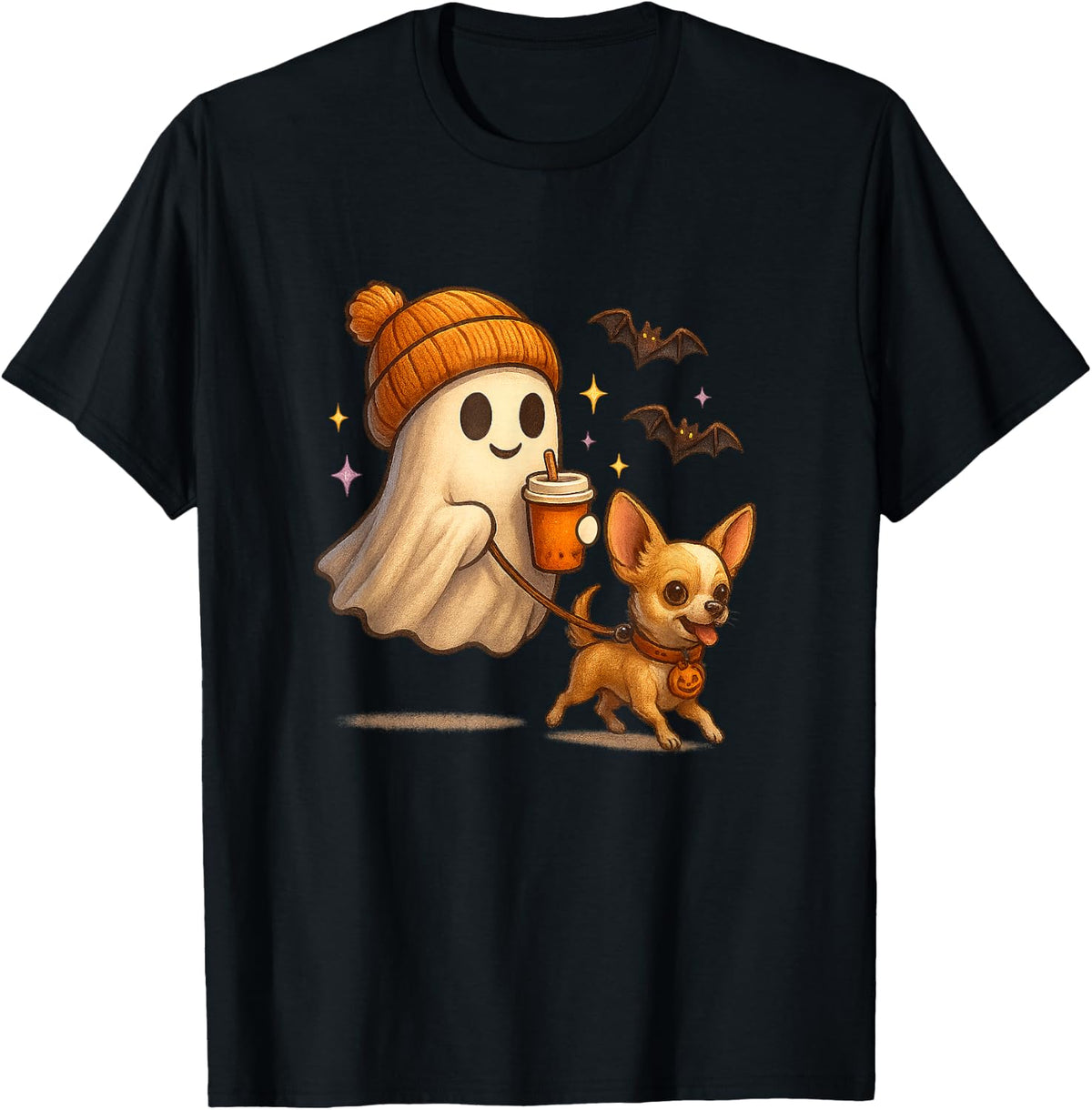 Light Brown Chihuahua Halloween Ghost Walking Chihuahua Dog T-Shirt