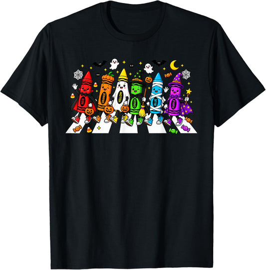 Cute Halloween Crayons Teacher Spooky Teacher Tee T-Shirt