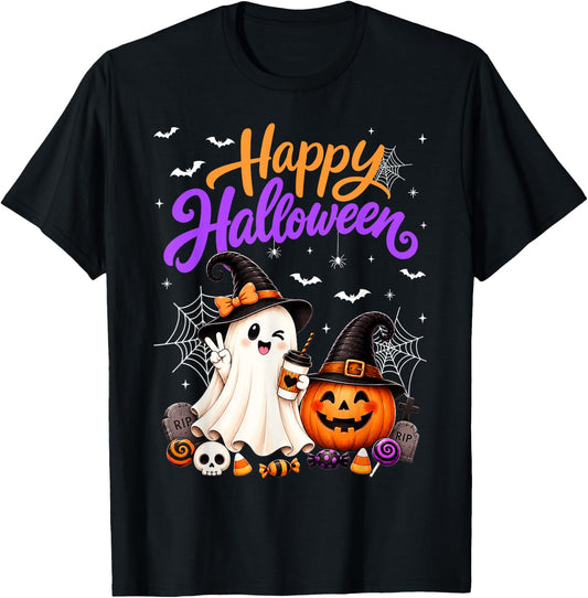 Happy Halloween Cute Ghost Pumpkin Spooky Men Women Kids T-Shirt
