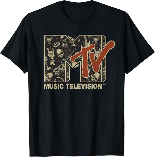 MTV Rock n Roll Music Hard Heavy Metal Skull Guitar Vintage T-Shirt