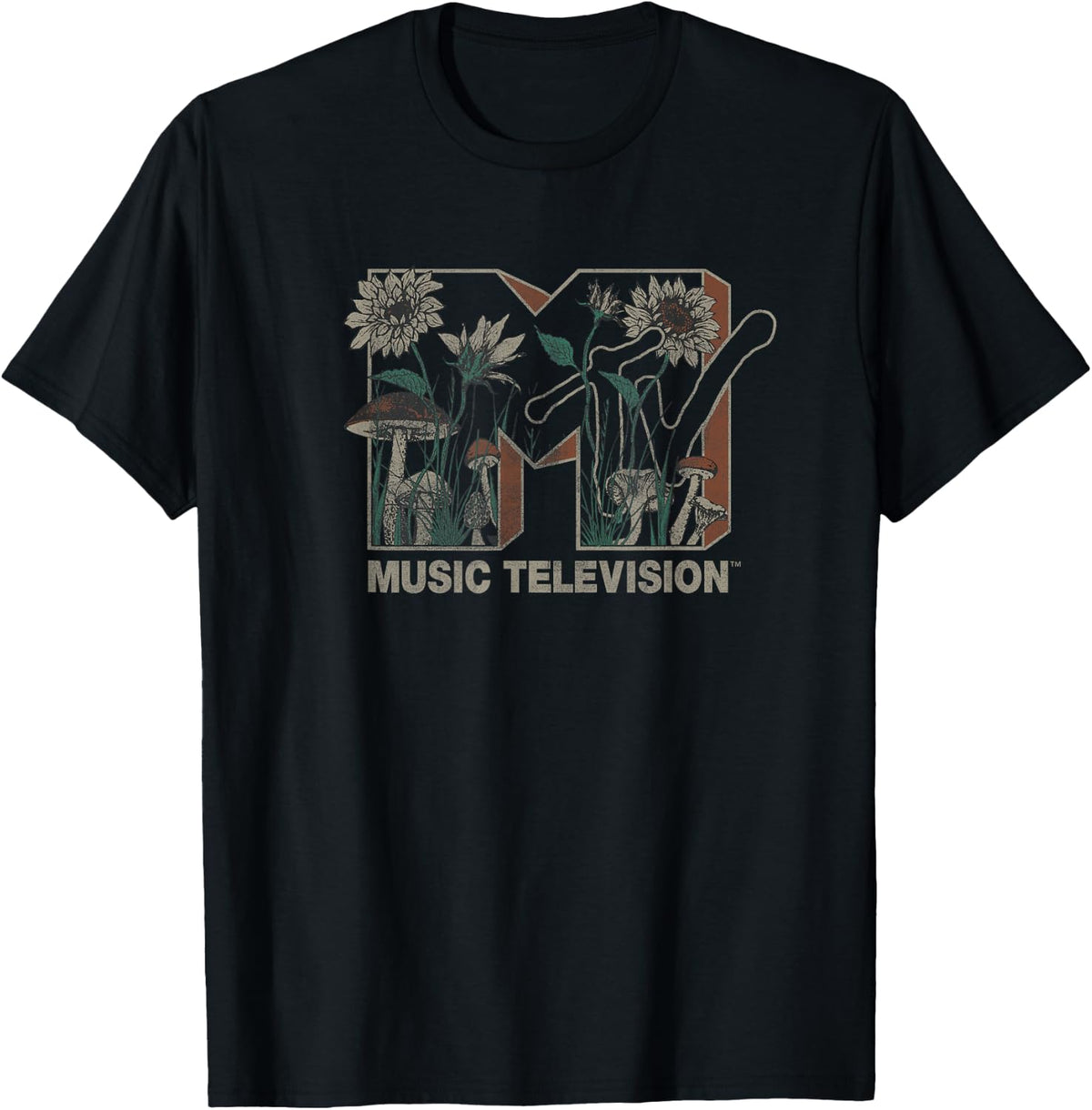 MTV Music Television Wild Flower Mushrooms MTV Logo T-Shirt Small