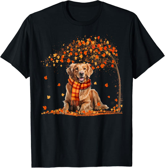 Golden Retrievers Hello Autumn Leaf Fall for Dog Lover T-Shirt