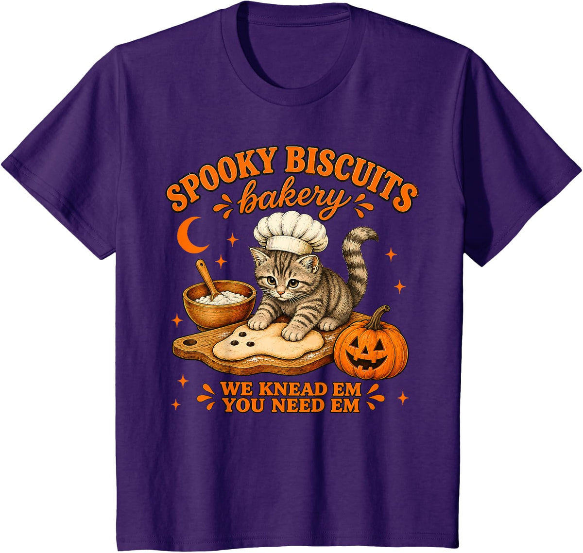 Spooky Biscuits Bakery Funny Black Cat Halloween Pumpkin T-Shirt